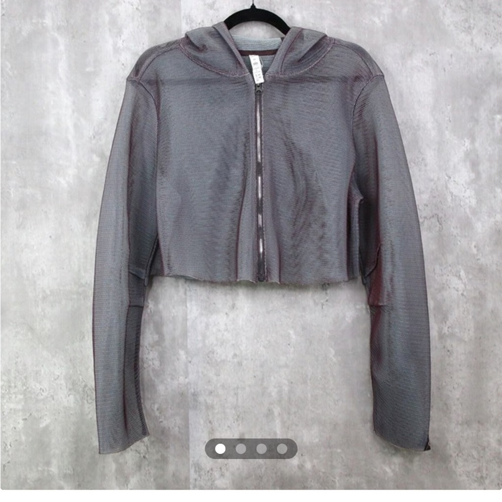 ALO Yoga Mode Mesh Crop Jacket Women's Size Medium Gray Full Zip Hooded